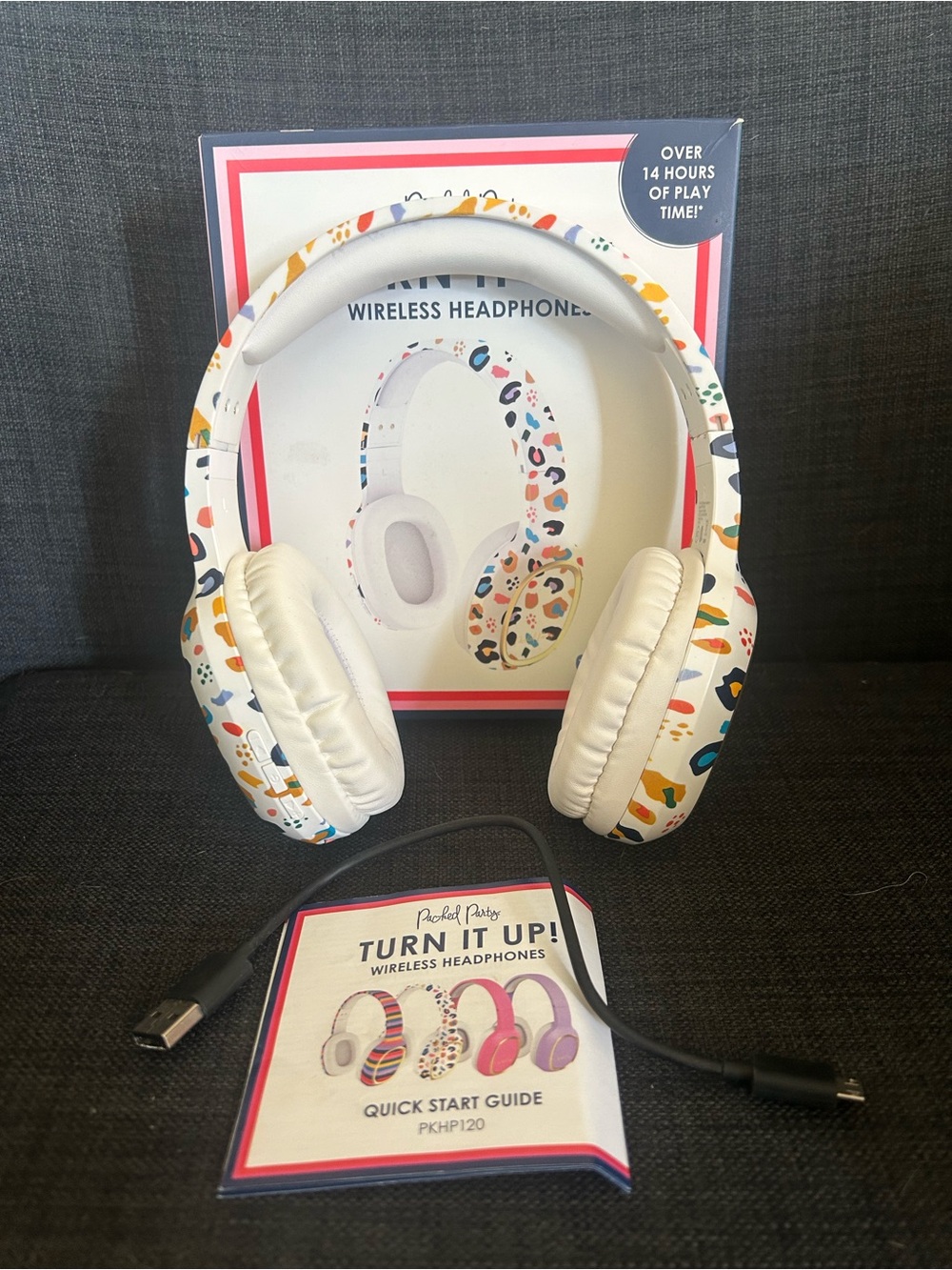 Packed Party White Wireless Over-Ear Headphones with Multicolor Confetti Pattern